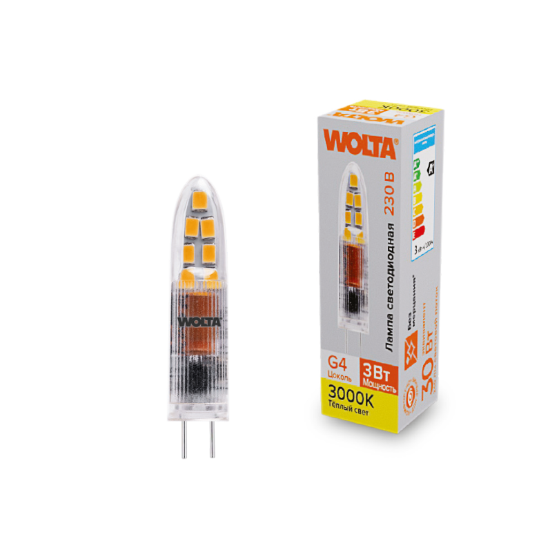 Светодиодная лампа WOLTA WSTD-JC-220V3W3KG4-P 3Вт 3000K G4