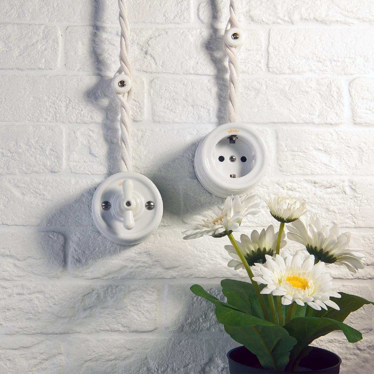 Розетка с заземлением белый ретро W5671001