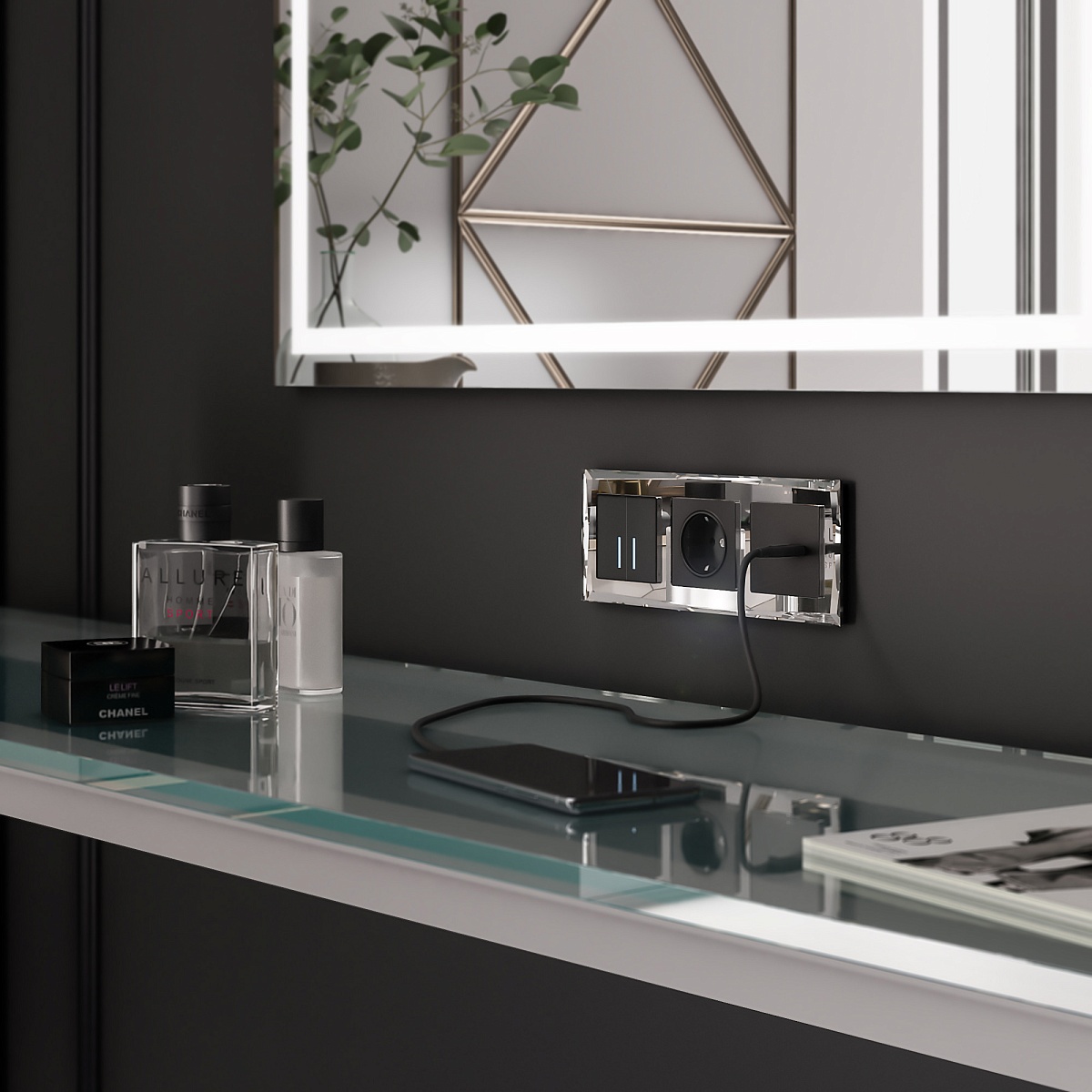 Розетка USB тип A+С (черный матовый) W1171808